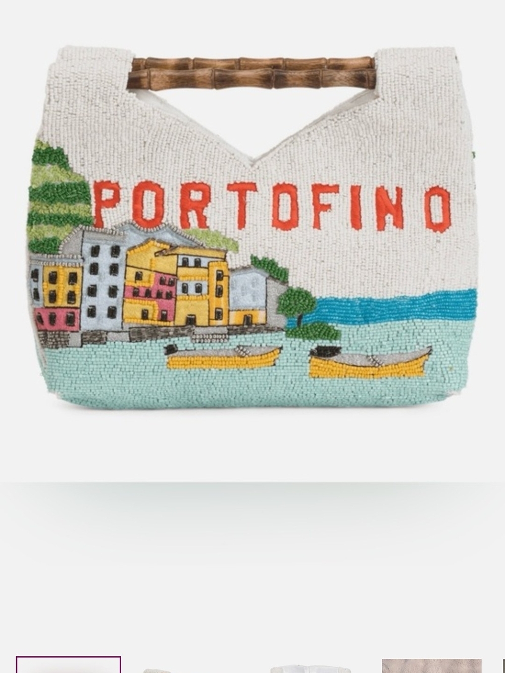 NWT Portofino Embroidered Beaded Clutch with Bamboo Handle - Cream & Multicolor